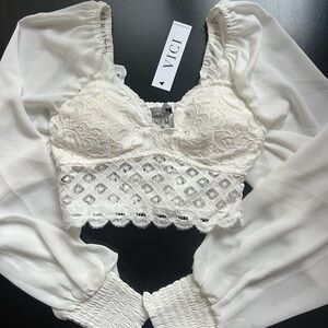 Alannah Eyelet Long Sleeve Crop Top